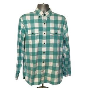 Lands’ End Traditional Fit Button Up Sz M Green White Buffalo Plaid Long Sleeve